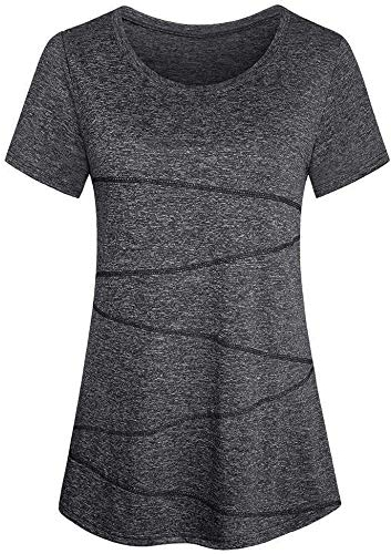 iClosam Damen Sportshirt Yoga Top Laufen Fitness Funktions Shirt, Dunkelgrau M