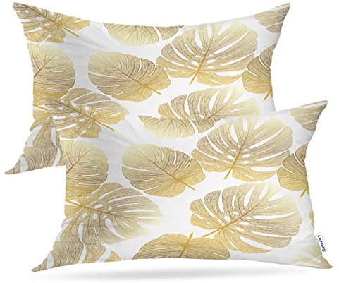 Batmerry Tropical Leaf Decorative Pillow Covers, Monstera Palm Leaf Flora Double Sided Throw Pillow Covers Sofa Cushion Cover Lumbar 12 x 20 Inches(Set of 2)