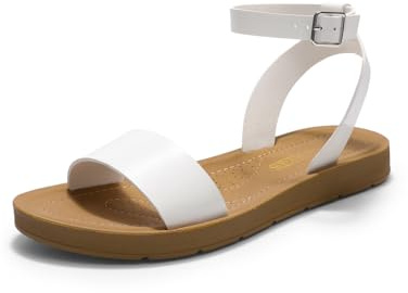DREAM PAIRS Women’s One Band Ankle Strap Buckle Flat Sandals,Size 9,White/Pu,ELENA-5