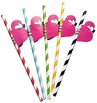Cocktail Pailles,50 Pack Cocktail 3D Flamingo pailles Paille en Plastique pour Cocktail Boissons Tropicales Fête D'anniversaire Mariage Célébration Fête