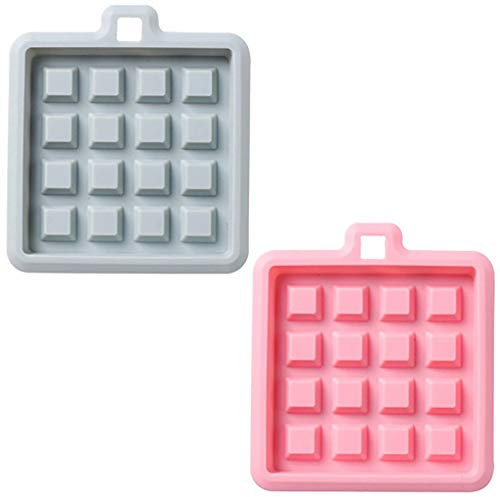 Goeielewe Lot de 2 moules à gaufres en silicone pour muffins, gaufres, gâteaux, chocolats, bonbons, savon, bleu et rose (carré : 8,4 x 8,4 x 1 cm)