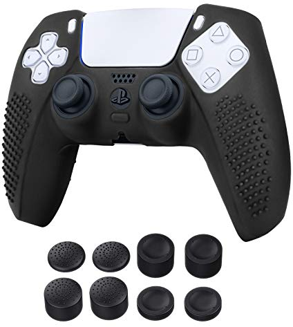 Newseego PS5 Controller Case,Morbida in Silicone Custodia Protettiva Antiscivolo Protezione Completa Cover con Cover Particelle[8 x Impugnature per Il Pollice ]per Playstation 5 DualSense- Nero