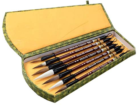 Lot de 7 pinceaux de calligraphie chinoise/Kanji japonais (poils de chèvre, poils de loup, poils mixtes)
