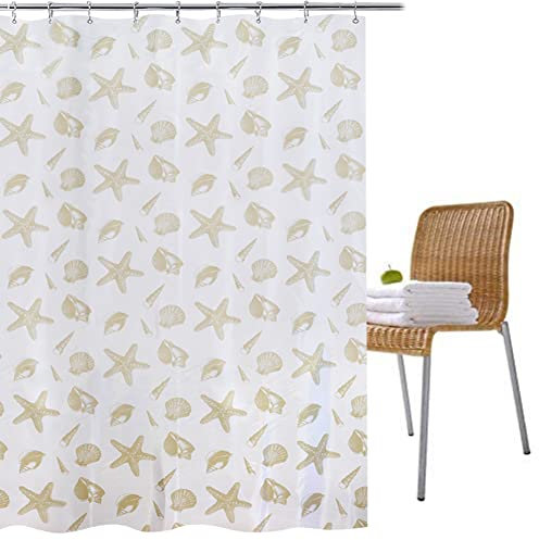 YISURE Shell Shower Curtain, Textile Polyester Fabric Machine Washable Shower Curtain, Width 180 x Height 200cm