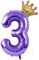 Geburtstag Folienballon Zahl 3 mit Krone, 101 cm Violett Luftballons Zahl 3, Helium Ballon Zahl 3, Mädchen Geburtstag Luftballon Deko Hochzeit Jubiläum Fest Party Dekoration - Fliegt mit Helium