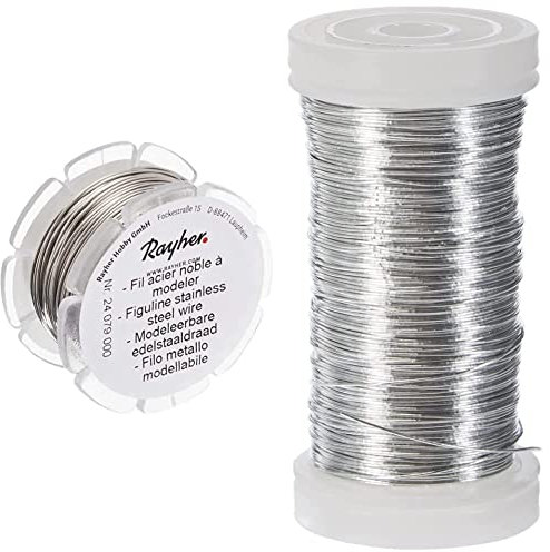 RAYHER Filo per modellazione in Acciaio Inox, ø 0,5 mm & Rayher 2400121 Filo Metallico per Fiori, Diametro 0.35 mm, Bobina Da 100 m