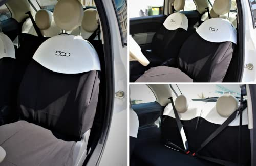 Italfodere - Autositzbezüge vorne und hinten - Kompatibel mit Fiat 500 - Handgefertigt - Baumwolle - Schaumstoff - Polyester - Autozubehör - Made in Italy - (Schwarz/Weiß)