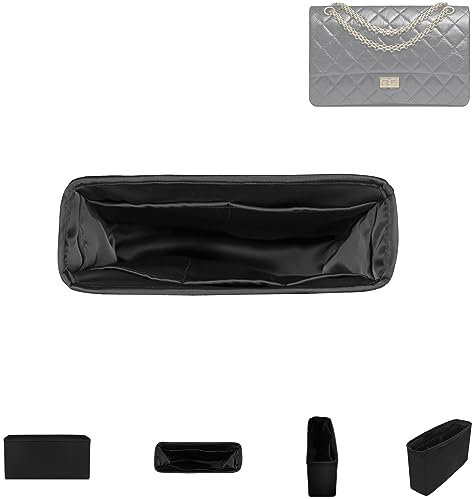 DGAZ Seide Handtasche Tasche Organizer für Chanel 2.55, Taschenorganizer Shaper Einsatz, Leicht Handtaschenorganisator mit 5 Innentaschen (Schwarz, 2.55 Maxi)
