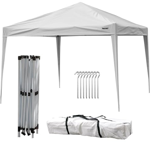 MUWO Pavilio Outdoor Faltpavillon 3×3 m, optimaler Wetterschutz. Stahlgestell mit wasserdichter Plane und UV Schutz 50+. Gartenpavillon oder Partyzelt mit 2,5 m Firsthöhe, 2,2 m Eingangshöhe (Weiß)