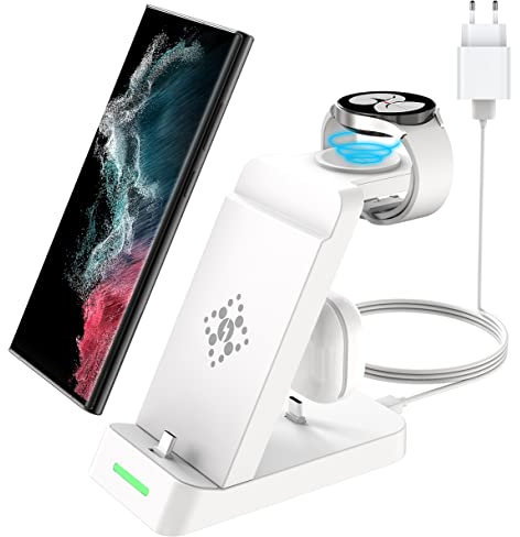 SPGUARD 3 in 1 Wireless Charger Compatibile per Samsung Galaxy Z Fold 7/Flip 7/FE/S25/S24/Active Stazione di Ricarica per Galaxy Watch Ultra 2025/Watch 8/7/6/5/Buds 3 Tipo C Dispositivi Multipli