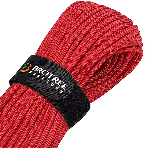 Brotree Paracord 4mm 15M 9 Strands 100% Nylon Rope Type 3 Parachute Cord for Outdoor, Bracelet, DIY - 280kg Breaking Load (Red)