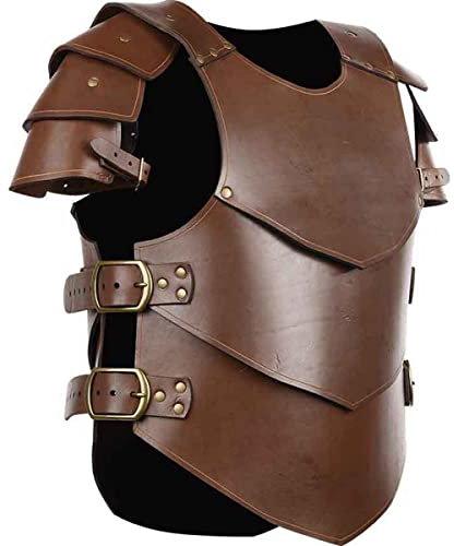 ERALP Mittelalterliche Ritter Pu Lederweste Rüstung LARP Schulter Rüstung SCA Rüstung Wikinger Krieger Rüstung Leder Renaissance Cosplay Jacke,Braun