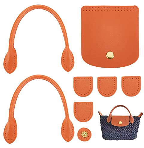 WADORN 8pcs Handtaschen-Strickpakete Aus PU-Leder, DIY-Häkeltaschenherstellung Strickset Einschließlich Taschengriffe Zum Annähen Druckknopf Taschenabdeckungen Herstellung von Umhängetaschen, Orange