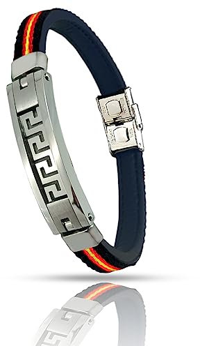Only faith Pulsera Bandera España Pulsera de Cuero Hombre Acero inoxidable Ajustable Bandera Amarillo y rojo negro Regalo para Hombre (Negra Especial)