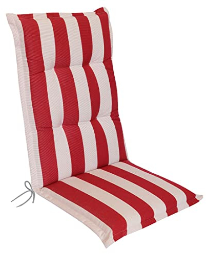 OUTLIV. Florence Sesselauflage hoch, Sitz- Rückenkissen in Rot-Weiß Gestreift, 120x50x8 cm, hochwertige Sitzauflage für Gartensessel und Gartenstuhl