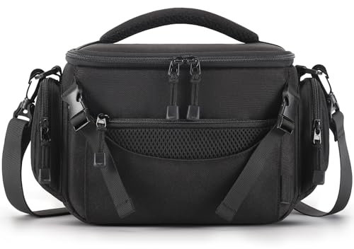 DOMISO Bolsa para cámara Estuche Impermeable Bolsa de Mensajero antigolpes Bolsa de Hombro, Negro