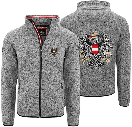 Hoamatkult Österreich Kultjacke ohne Kapuze Herren - das Original - Österreich Adler Strickfleece Jacke - Jacke mit Österreich Adler Stick (XXXX-Large, Dunkelgrau-Meliert)