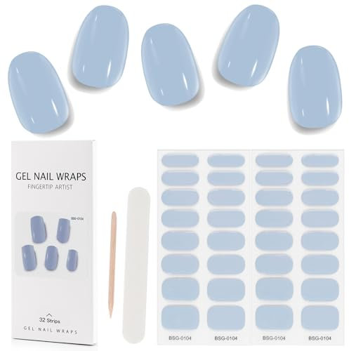 Kalolary 32PCS Cured Gel Nail Polish Strips, Adhesive Full Wrap Gel Nail Art Sticker, Waterproof Gel Nail Wrap Stickers with Nail File and Stick(UV/LED Lamp Required) (Grey)