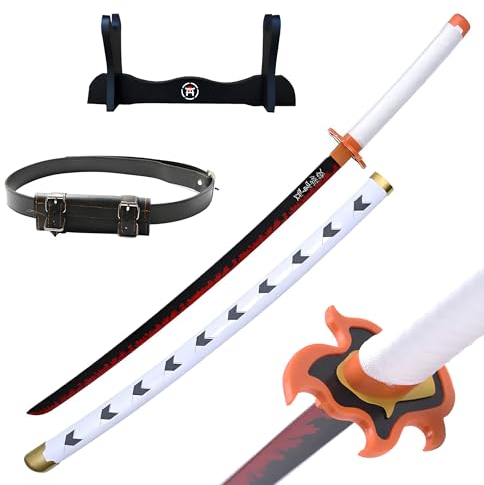 Hashiman – Demon Katana Demon – Manga Schwert + Schwerthalter Holz + Gürtel – Samurai Catana Cosplay Anime - Holzschwert Kinder Erwachsene – Ninja Deko Kostüm Säbels (Kyojuro Rengoku)