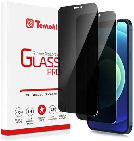 Tentoki Sichtschutz für panzerglas iPhone 12 und iPhone 12 Pro 6,1 Zoll, Full Screen Anti-Spy Privacy Panzer Schutz Glas [2 Stück] Kratzfest, Anti-Fingerprint und blasenfrei