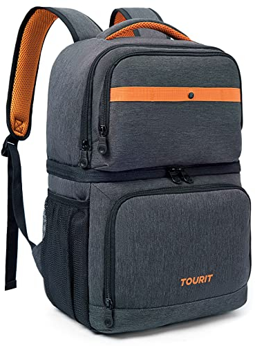 TOURIT 27L Nevera Mochila con 26 latas,Bolsa térmica aislada para el Agua,Mochila Ligera para Camping,Picnic,Senderismo,Playa Gris Oscuro