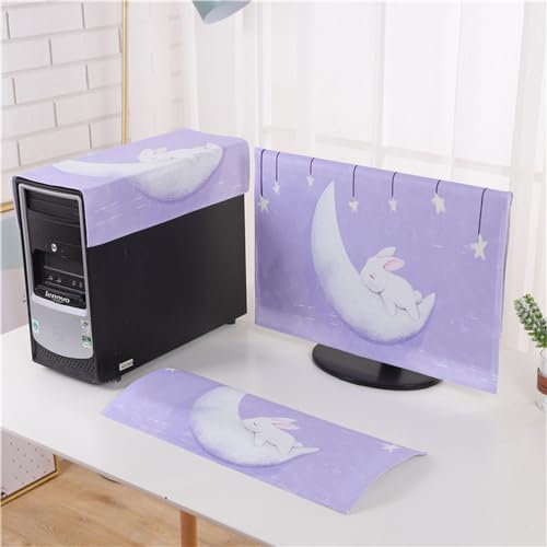 Hixingo 3 Pièces Housse Écran Ordinateur, Housse Anti Poussiere écran Ordinateur de Bureau Compatible avec 19-32 Moniteur pour Protection d'écran PC et TV (Lune,24 Pouces)
