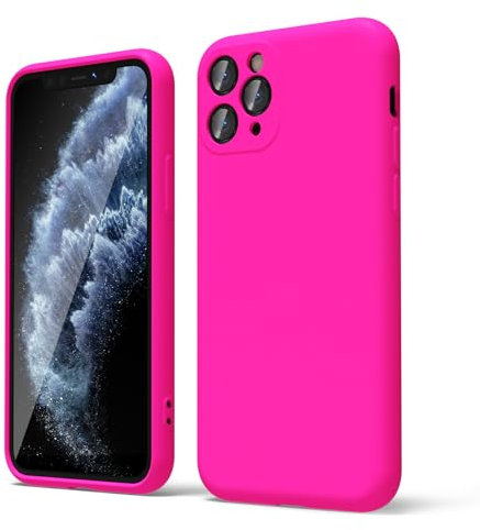 oakxco for iPhone 11 Pro Phone Case Liquid Silicone, Neon Bright Solid Color, Thin Slim Soft Rubber Gel Matte TPU Plain Simple Cover for Women Girl Cute, Hot Pink Fuchsia