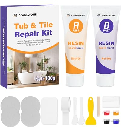 Beanewone Shower Tray Repair Kits, Bath Enamel Repair Kit for Porcelain and Ceramic Fixtures to Repair Chips, Dents, Nicks and Cracks