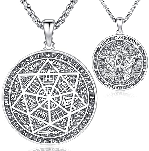 Siegel der Sieben Erzengel Kette Silber 925 Anhänger Siegel der 7 Erzengel Kette Amulett Schutzpatron Talisman Christliche Halskette 7 Erzengel Schutzamulett für Herren Männer