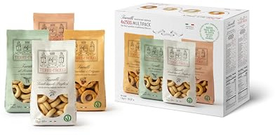 Terre Dei Trulli Taralli Multi Pack 4 Confezioni Da 250g | Taralli Pugliesi Tradizionali, Rosmarino, Pomodoro e Origano, Peperoncino, Snack Salati Per Un Aperitivo Snack Genuino