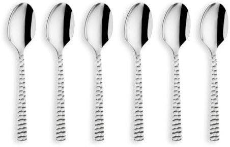 Amefa FELICITY Espressolöffel Set 6-teilig, Hochwertige kleine Löffel, Gehämmert, Moccalöffel im Hammerschlag-Design, 18/0 Kaffeelöffel Edelstahl spülmaschinenfest