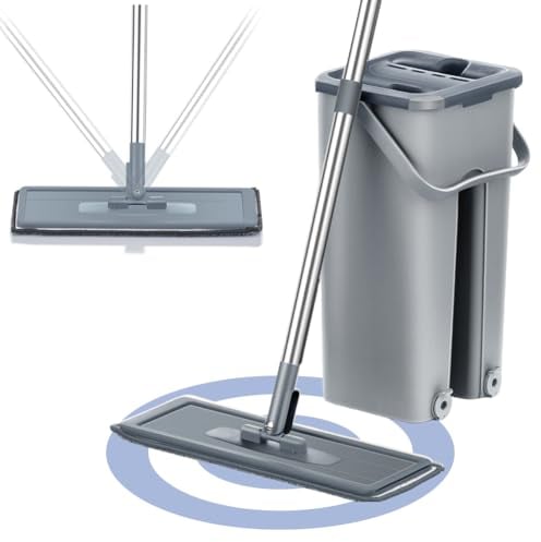 Trapo con Cubo escurridor para Limpiar Azulejos y Paredes, trapeador autoexprimible, Cepillo para Limpiar Pisos, 6 Almohadillas de Microfibra Ultrafina, Limpiador y aspiradora incluidos.