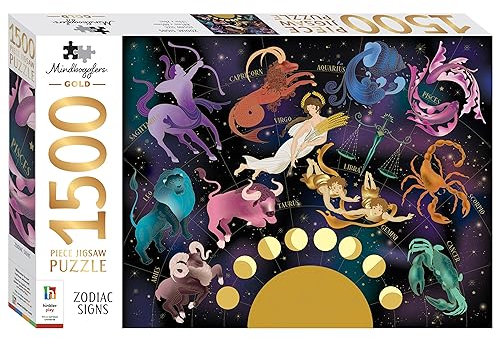 Curious Universe - Mindbogglers Gold 1500-Piece Jigsaw Puzzle - Zodiac Signs - Astrology Jigsaws for Adults - Over 1000 Piece Jigsaw - Cosmic Starsigns Jigsaw