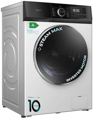 Cecotec Lavadora 10 Kg Bolero DressCode 10500 Inverter A Essential, 1950W, 1400 rpm, Motor Inverter Plus, Bajo Consumo, 16 Programas, Lavado con Vapor, Delay Start, Blanca