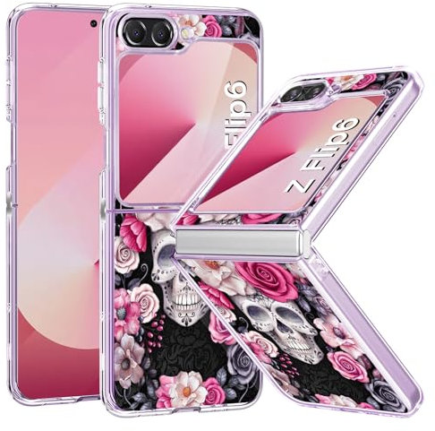 Z Flip 6 Case, Compatible with Samsung Galaxy Z Flip 65G Case, Ultra Thin Soft Silicone Mobile Phone Case, Colour Bubbles, Mandala Flowers, Rose Skull, Protective Case for Samsung Z Flip 6 5G (Rose