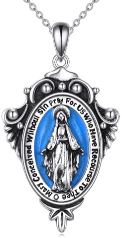 YFN Jungfrau Maria Kette Sterling Silber Heiliger Medal Anhänger Halskette Maria Mutter Gottes Schmuck für Damen Maria Medaillon Heilige Maria christliche Geschenke