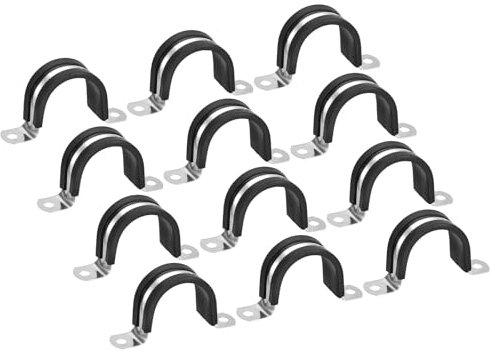 TA-VIGOR 12Pcs U-Shaped Stainless Steel Rubber Cushioned Pipe Clamp, Black, 40mm OD, Pipe Tube Wire Fixing, Laying Plumbing, Electricity, Exhaust