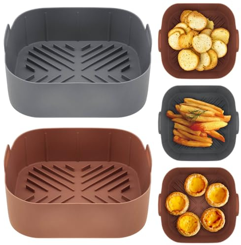 Air Fryer Silicone Liners 2Pcs, Square Airfryer Liners 8.2inch, Air Fryer Pot Reusable for 4-8 QT, Air Fryer Basket Accessories Replacement for Parchment, Air Fryer Inserts Oven Microwave Parts