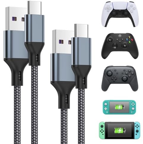 FASTSNAIL 3m Charging Cable for Xbox Series S X Controller, 2Pack Type-C Cable for PS5 Controller, N-Switch/Lite/Pro Controller,10FT Nylon Braided Data Sync Cord Lead for Phone, Tablet, USB C Devices