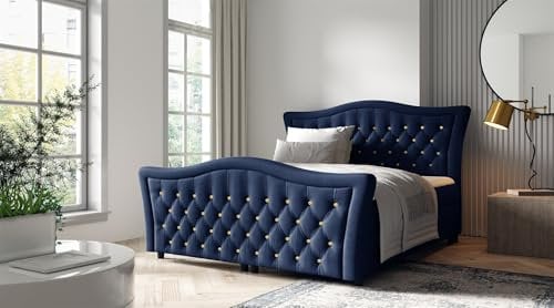 Boxspringbett Schlafzimmerbett TURHAN (Dunkelblau, 140x200cm)