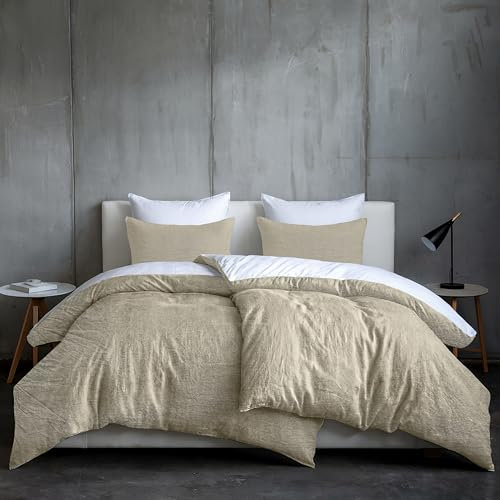 Dreamzie Bettwäsche 135x200 Baumwolle 4Teilig, Bettwäsche-Sets Beige mit Reißverschluss, Ähnliche Textur wie Stone Washed Leinen, Enthält 2 Bettbezug 135x200 und 2 Kissenbezug 80x80, Oeko TEX