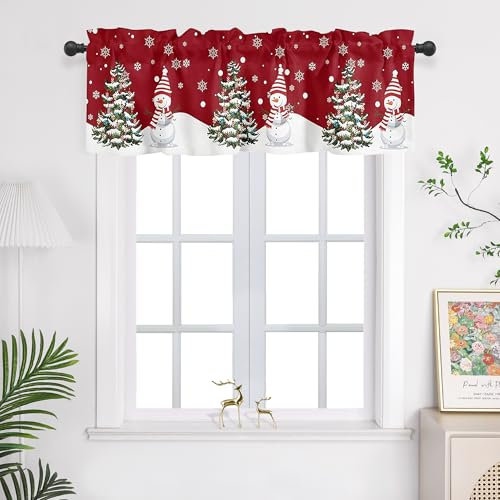 Joyswahl Scheibengardinen mit Weihnachten Muster Kurz Küchengardinen durch Tunnelzug Bistrogardine Kinderzimmer Kurzstores Weihnachtsgardine Rot HxB 55x175cm 1 stück