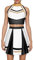 Odizli Cheerleader Kost�m Damen Glitzer Metallic 70er 80er 90er Jahre American Football CHEERS Neckholder Crop Top + Mini Rock Outfit Erwachsene Halloween Fasching Karneval Faschingskost�m Schwarz M