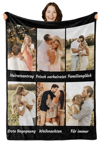 iDIY Personalisierte Decke mit Foto und Text – Fotodecke Selbst Gestalten – Personalisierte Geschenke für Familie, Paare, Muttertag und Vatertag - Foto Geschenk - 6 Fotos