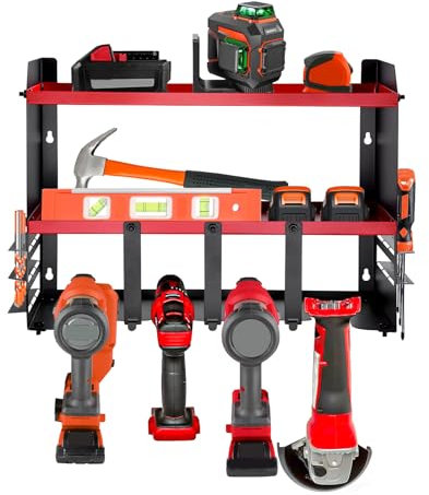 Power Tool Organizer Drill Charging Station for 4 Power Drill Tools Heavy Duty Drill Holder Wall Mounted Rack Utility Metal Tool Shelf Storage for Garage,Home,Workshop