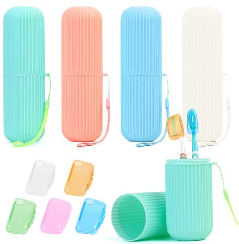 4 Zahnbürsten Etui Reise Zahnbürstenhüllen, Reise Zahnbürstenbox, Tragbare Zahnbürstenetui Zahnbürste Aufbewahrung Behälter, Reisezahnbürsten Box für Reisen Camping + 5 Zahnbürste Schutzhülle Etui