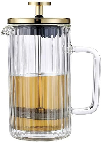 Klausberg Teezubereiter Kaffeebereiter French Press 600ml / 5 Tassen, Kaffeepresse Edelstahl filter, Doppelwandige Isolierte Kaffeekanne, Teekanne, Teebereiter, Deckel in Gold (KB-7760)