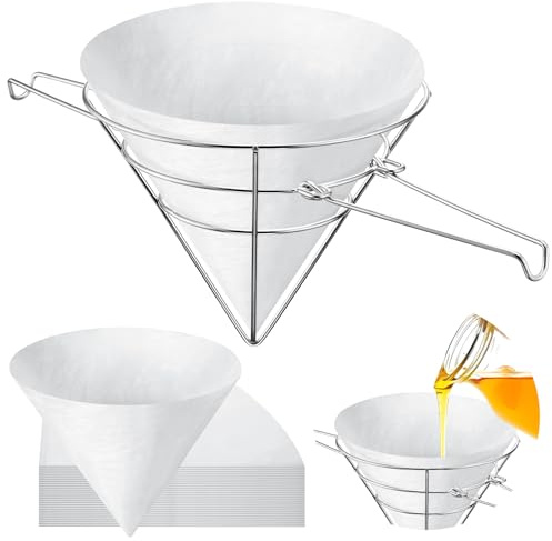 Teenyyou 22,9 cm Fritteusen-Ölfilterständer mit 80 Stück, Vlies-Speiseölfilter, Fettfilter, Fritteusen-Ölfilter, Kegelhalter, Ständer für Speiseölfilter, Kegel