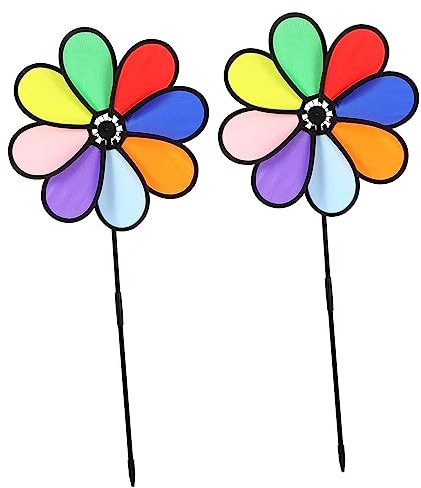 BESPORTBLE 2 Pièces Petite Girouette Moulin à Vent Éolienne Solaire Lampes Solaires Extérieures Décoratives Turbine Moulinet Arc-en-Ciel Lumineuse Fileuses Tournant Plastique