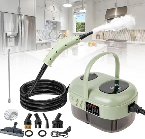 WADPP Portable Steam Cleaner,High Pressure And High-Temperature, 2500W Multi-Purpose Steam Cleaner with 6 Brushes,6-gears adjustable for Car, Kitchen, Furniture, Grout, Tile,Green